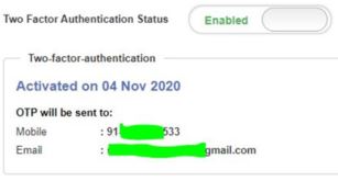 two step authentication is activated