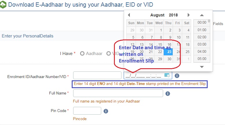 Enter Date and time as written on Enrollment Slip